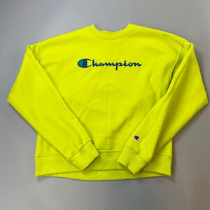 Champion Sweatshirt XS Y2K Neon Green Spellout Honduras Crewneck Sporty Vintage